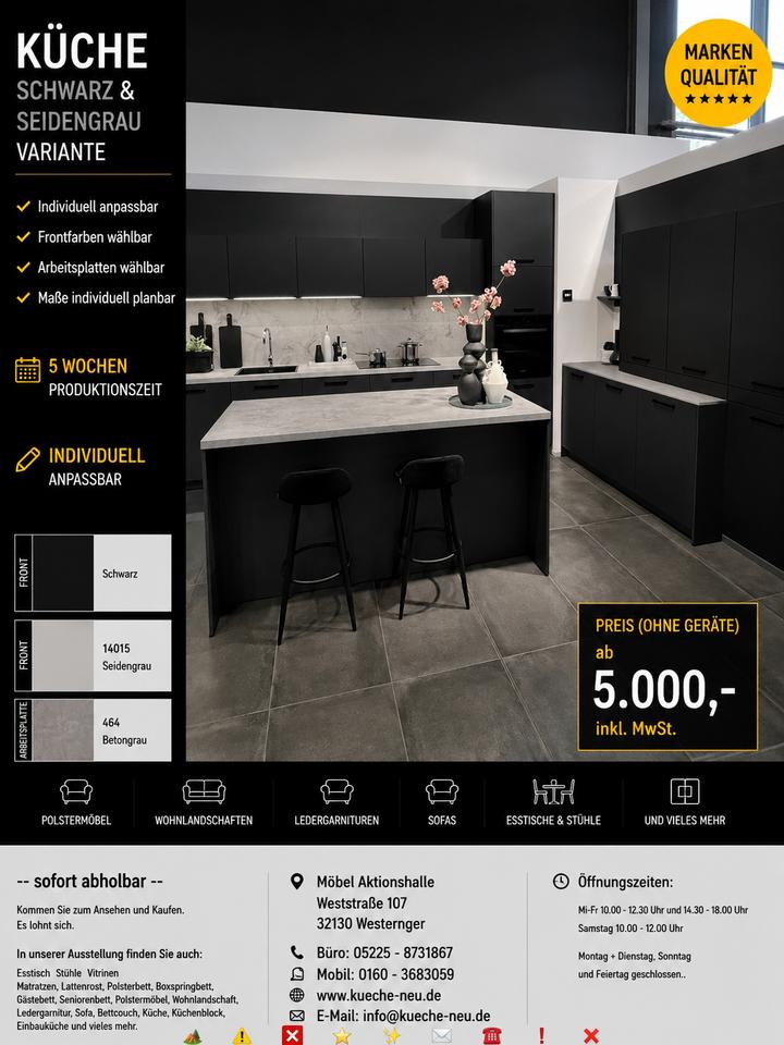 Modern Inselküche mit Zeile Schwarz planbar Individuell